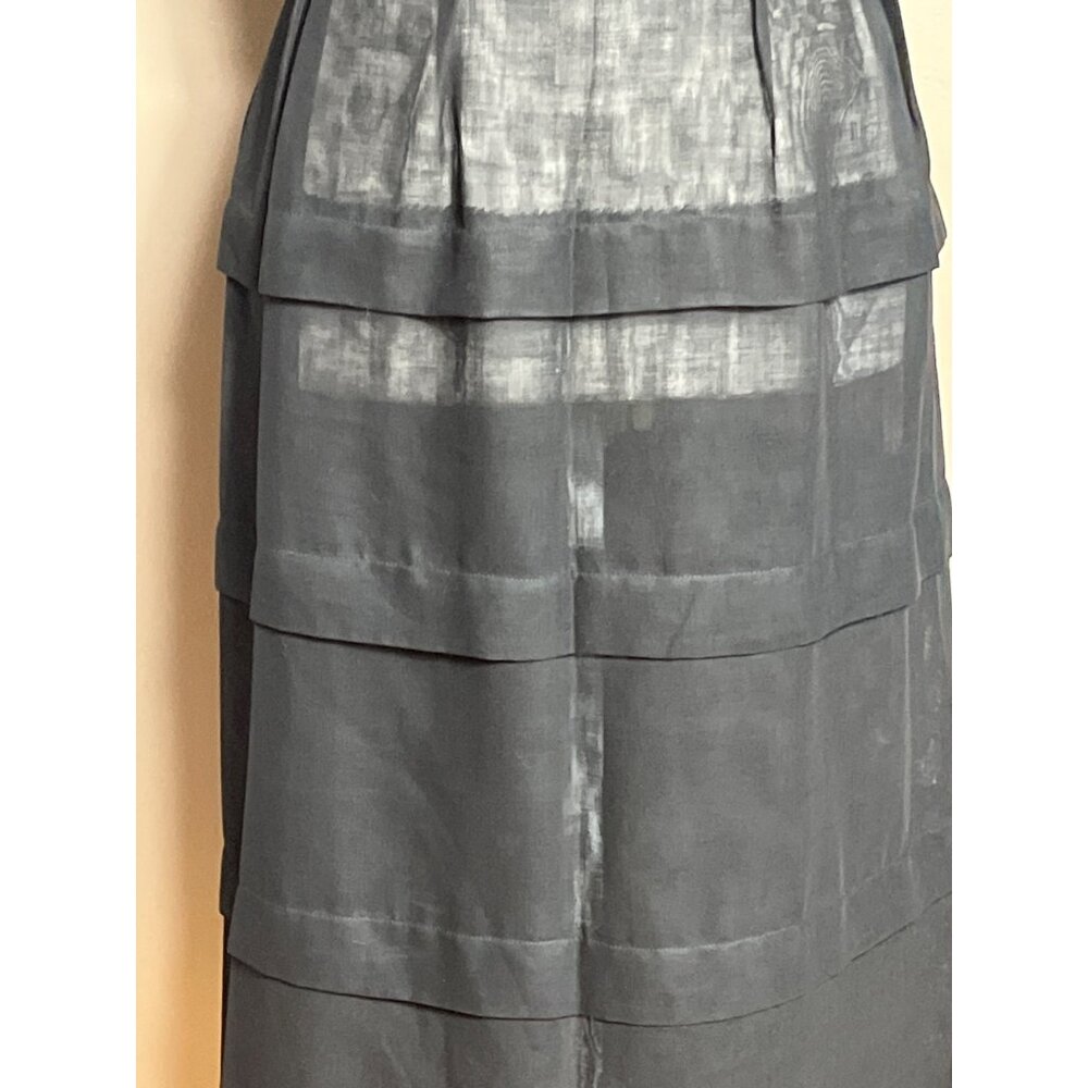 Vintage Black Dress Fitted Sheer Belt Midi Classic Cap Sleeve Pristine Womens S - Picture 5 of 12